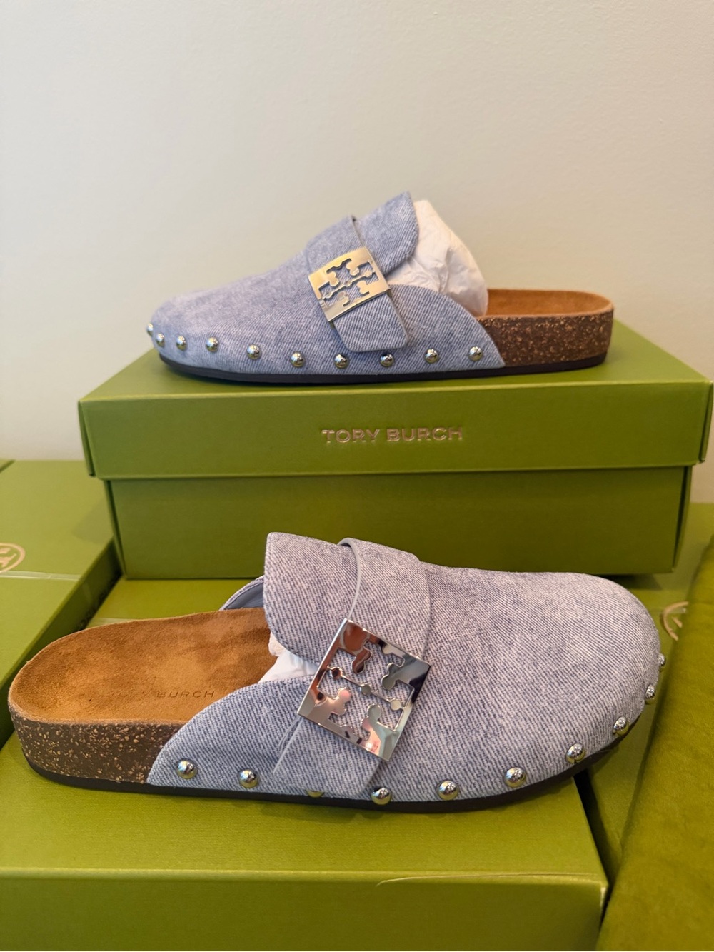 Tory Burch Mellow Stud Mule Denim Suede